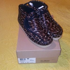 Clark wallabee booties in animal print!